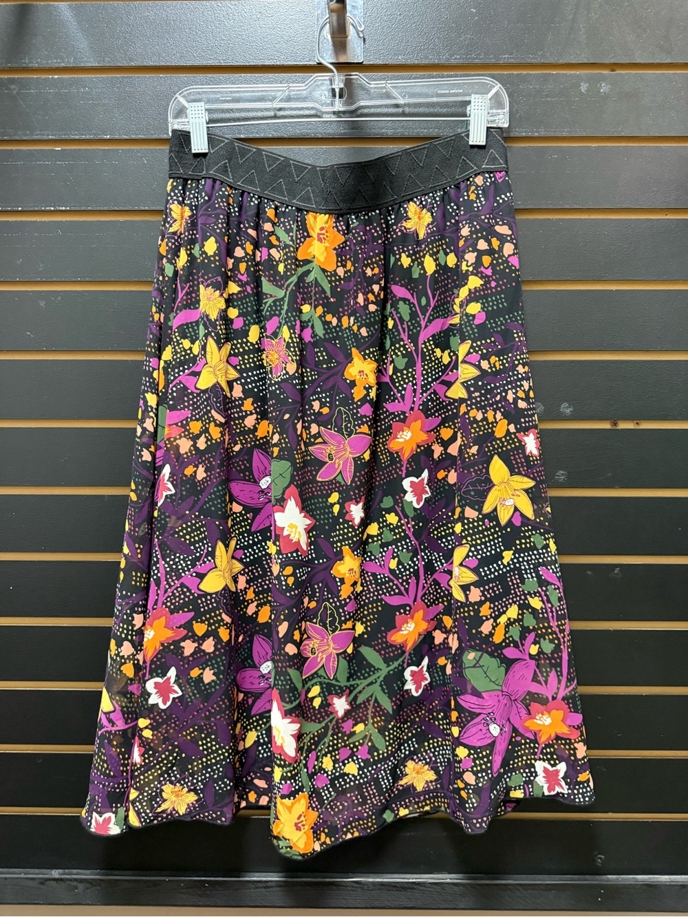 LuLaRoe Lola Skirt Large Black Floral Pleated Midi Skirt